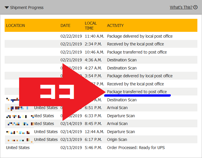 Package transferred to post office